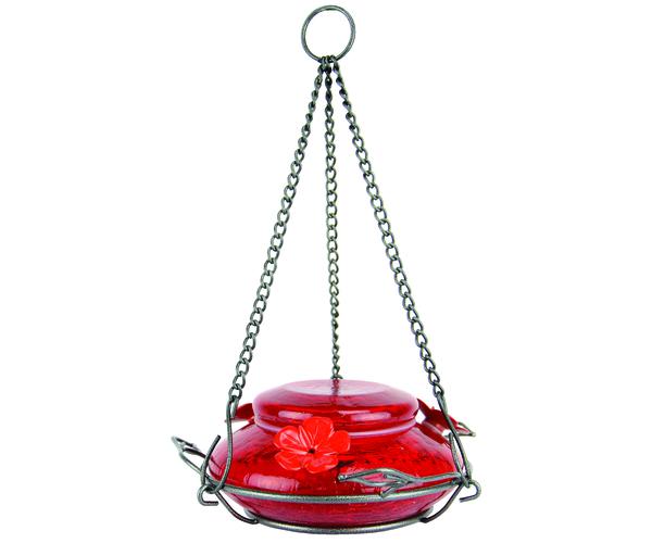 Modern Top-fill Red Crackle Glass Hummingbird Feeder